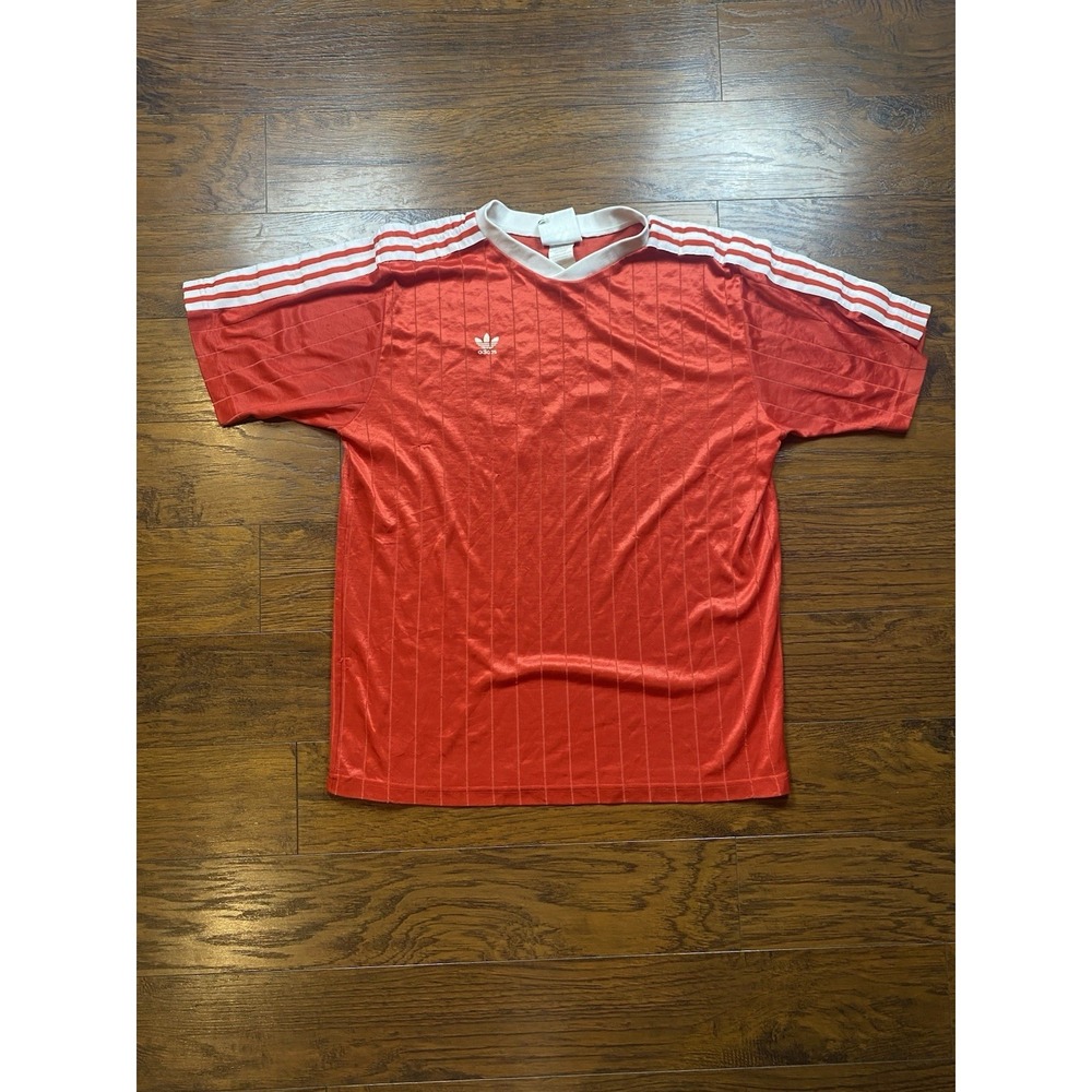 Vintage Adidas Red Shadow Stripe Soccer Jersey Mens‎ XL Trefoil 90s Made in USA